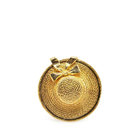 CHANEL Authentic Gold Straw Brooch